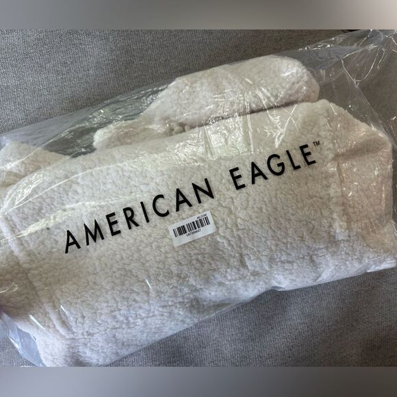 NWT American Eagle Sherpa Fleece Cinch Waist Hoodie Cream White Size XXL - Picture 7 of 7